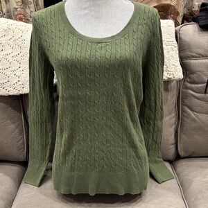 Eddie Bauer scoop neck Olive Cable Knit Sweater.
